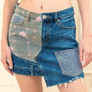 BDG Urban Outfitters Vintage Floral Patchwork Denim Mini Skirt, Distressed